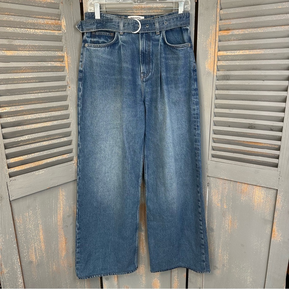 Reformation Dree Belted Baggy Wide Leg Jeans Sz 27 - Picture 3 of 15